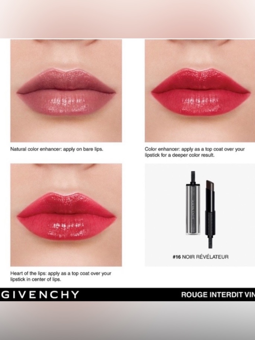 Givenchy 16 NOIR Revelateur Rouge Interdit Vinyl Enhancing Lipstick 💄
